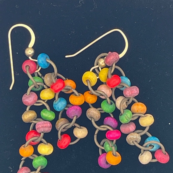 2" Pierced Dangle Earrings Multicolor Beads Gold Tone - Picture 3 of 8